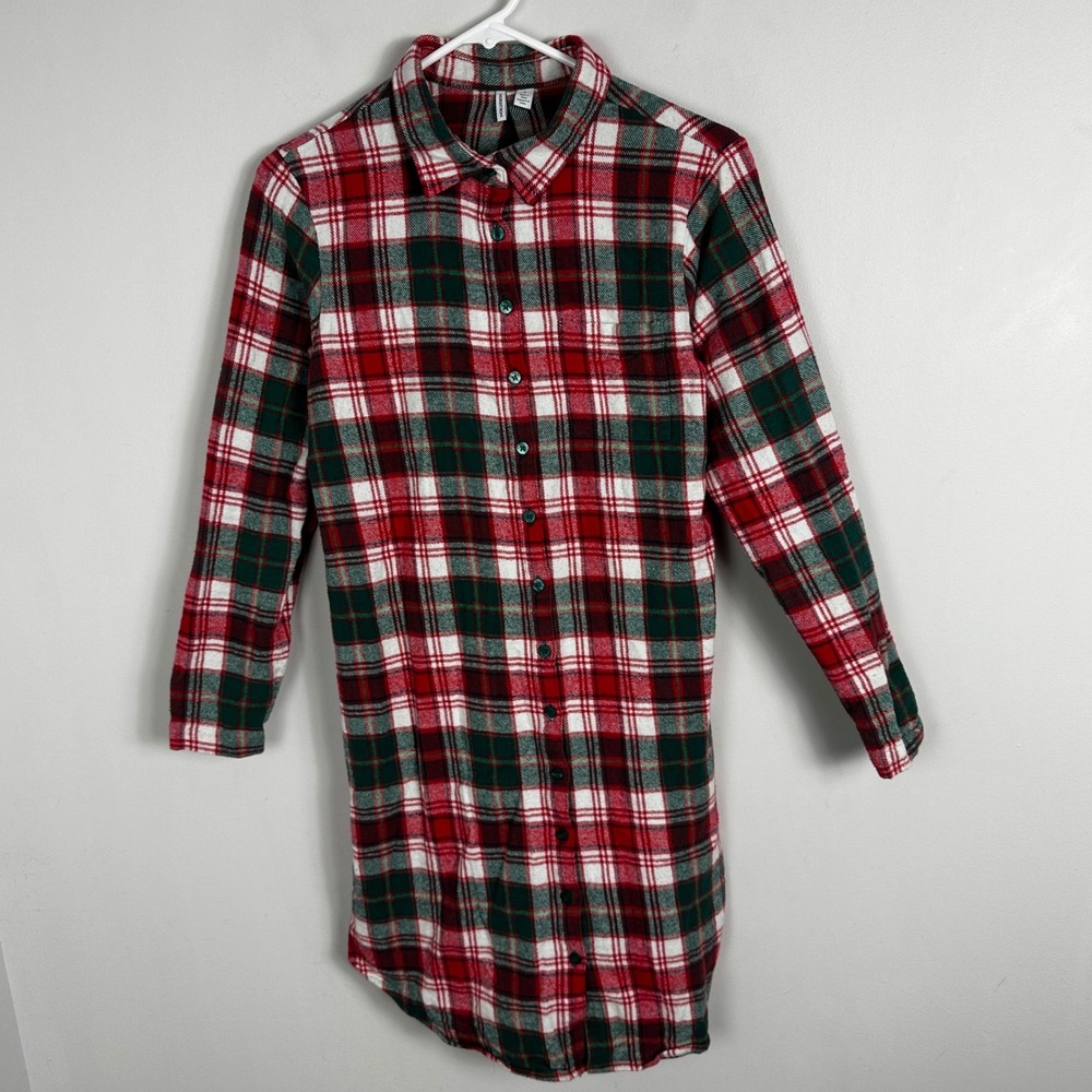 Nordstrom Christmas Flannel Plaid Nightgown Sleep Dress Womens Small Red Green